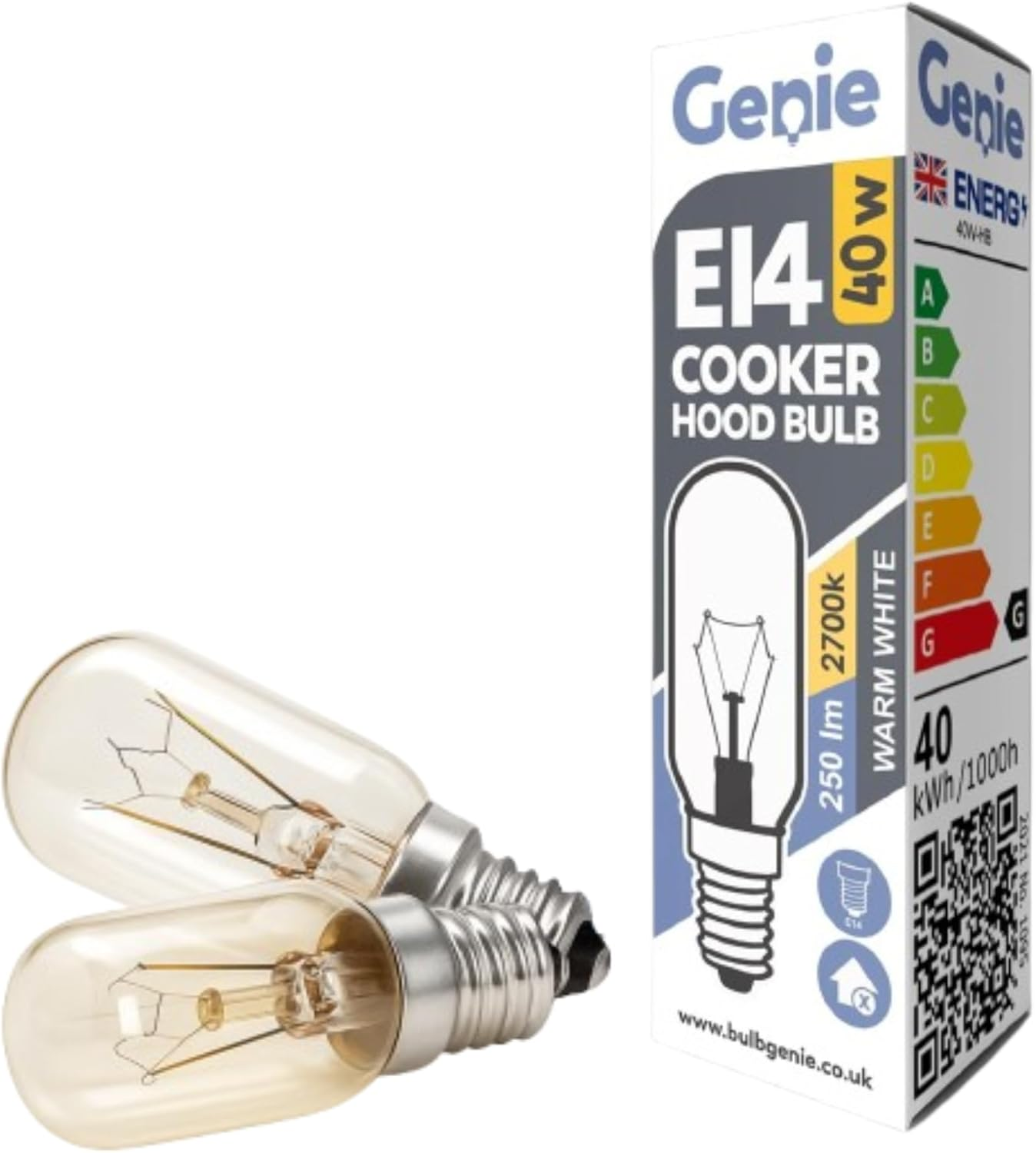 Genie 40 W Cooker-Hood Bulb (E14, T25, 2-Pack) - Dimmable, 2700 K Warm White Range-Hood. image number 1
