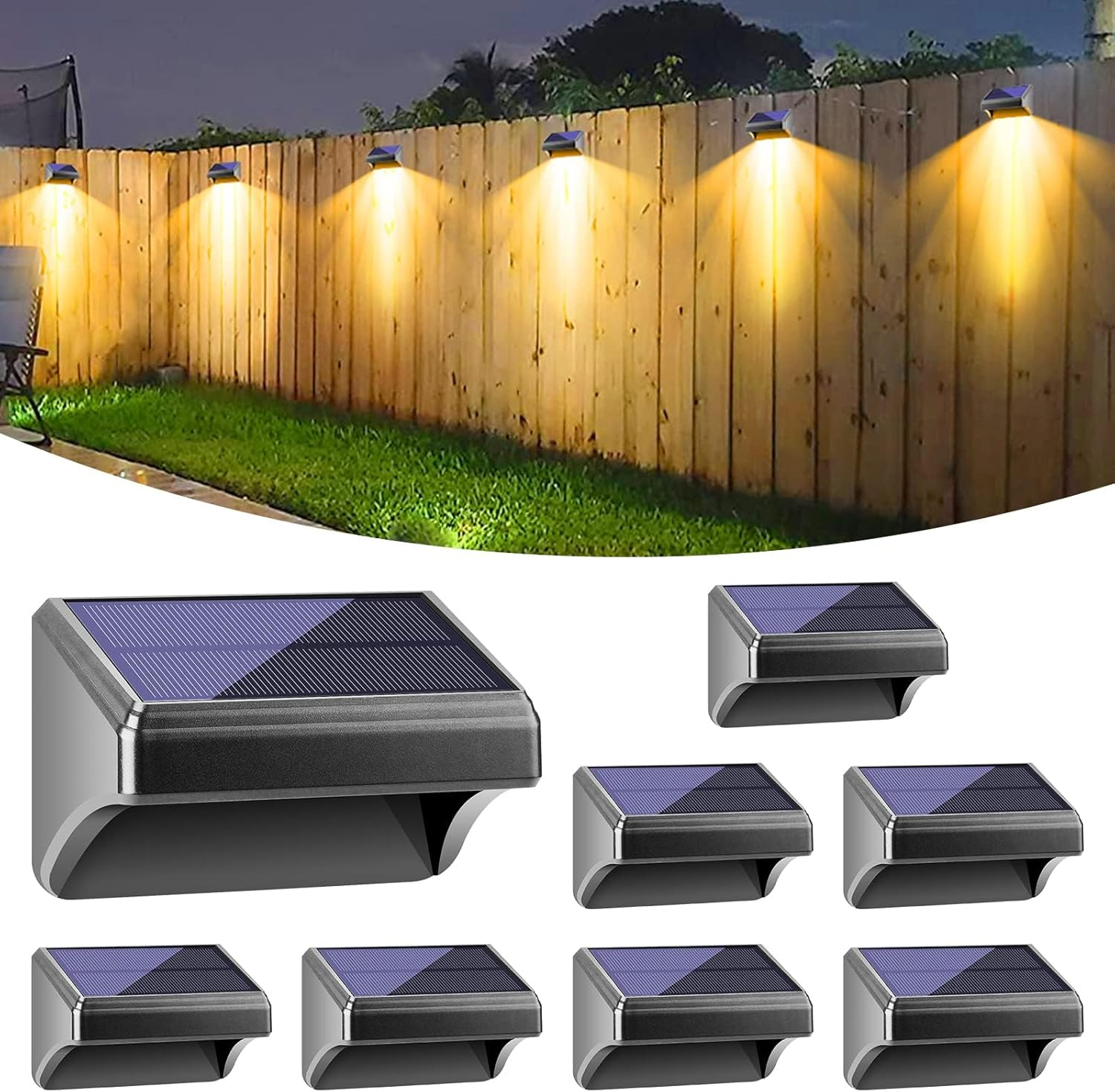 Bridika Solar Fence Lights, Fence Lights Fence Solar Lights Outdoor Waterproof Warm White & Color Glow LED Solar Lights for Backyard, Patio, Deck Railing, Stair Handrail, Pool and Wall (12 Packs)