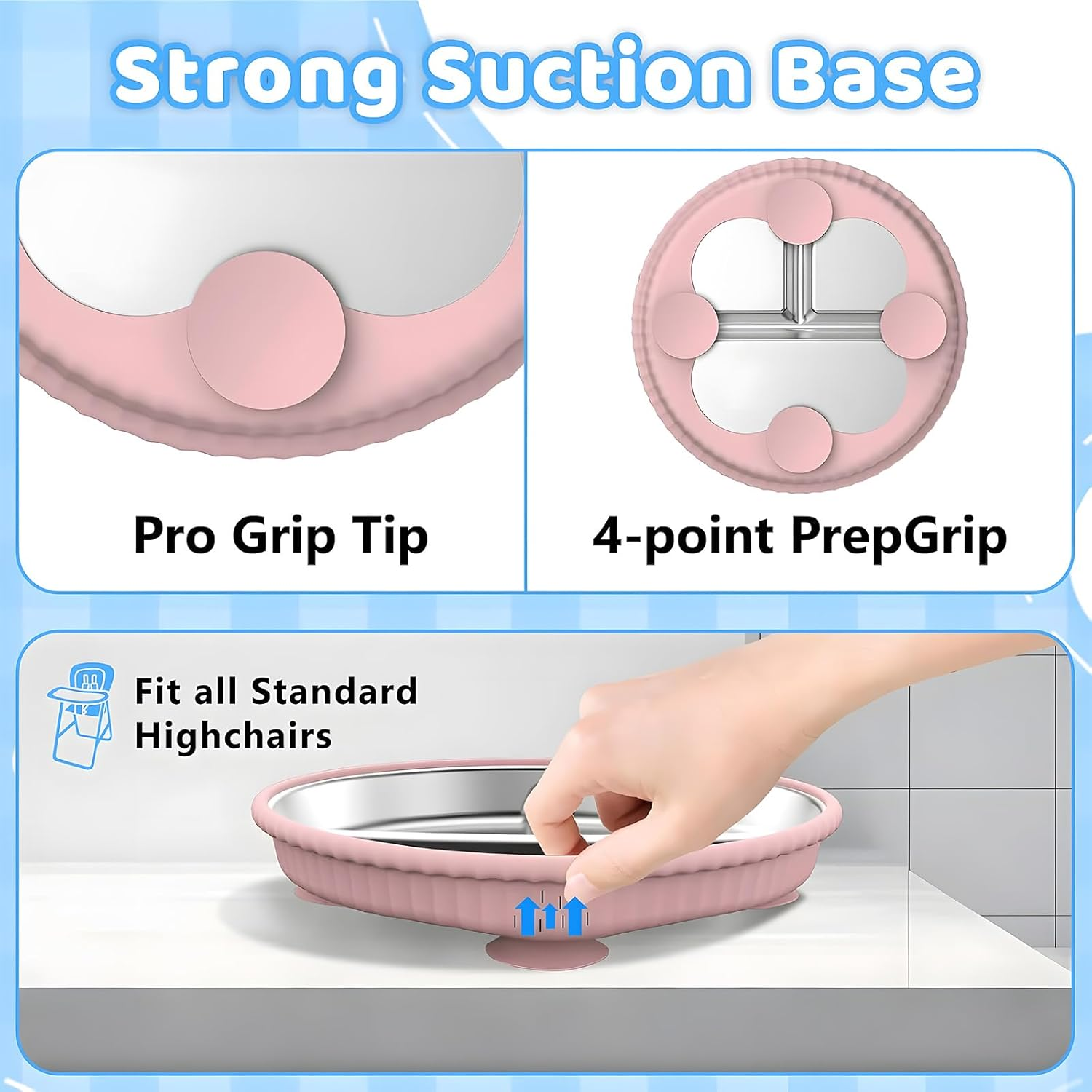 Stainless Steel Toddler Plates 2 Pack, 9" Divided Baby Plates with Suction & Removable Non-Slip Silicone Sleeves, BPA Free, Unbreakable, Dishwasher Safe, Non-Toxic Kids Dinnerware (Pink & Beige) image number 1
