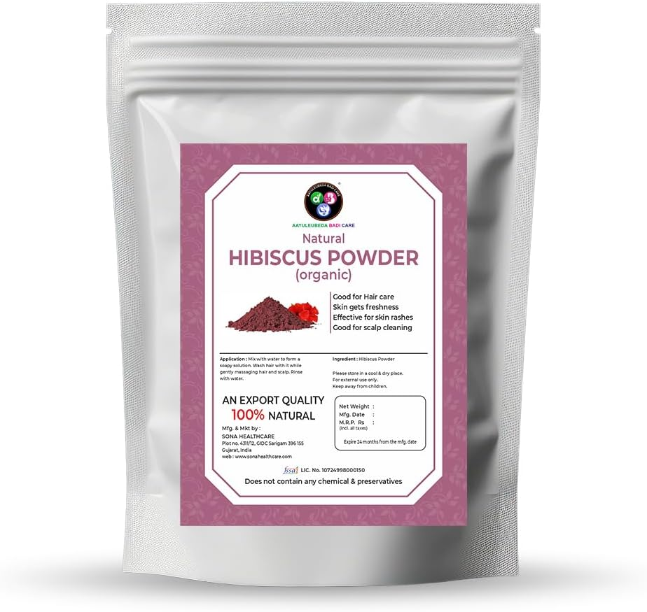 Aayuleubeda Badi Care ABC Hibiscus Powder Natural and Organic for Hair,Skin and Women'S Health / 227G / (1/2 Lb) / 8 Ounces) - Resealable Zip Lock Pouch image number 1