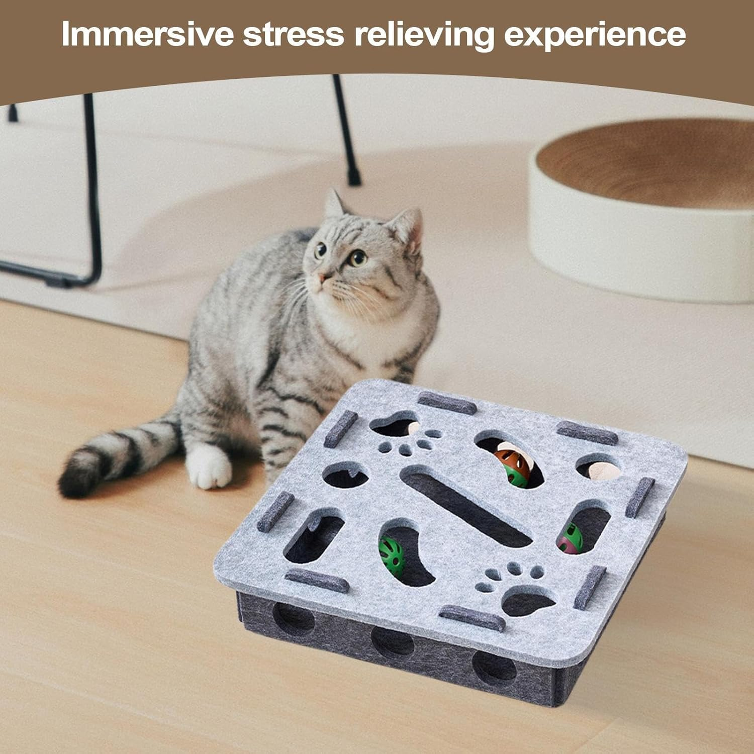 Qkbuza Puzzle Toys for Cats Felt Maze Game Box 30X30X7.5Cm Interactive Cat Puzzle Toy Treat Game Maze Toys for Brain Mental Stimulation, Slow Feeder for Indoor Kittens Small Breeds image number 5