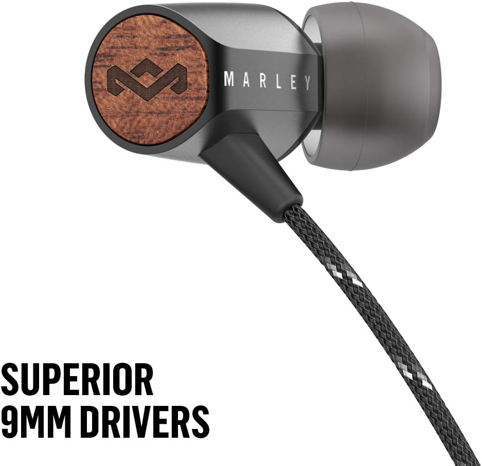 Marley Uplift 2.0 - Noise Isolating In-Ear Headphones/Earphones, 9Mm Drivers, Hands-Free Calling In-Line Mic, 1 Button Control, Includes Earbuds in 3 Sizes for Perfect Fit &ndash; Signature Black image number 4