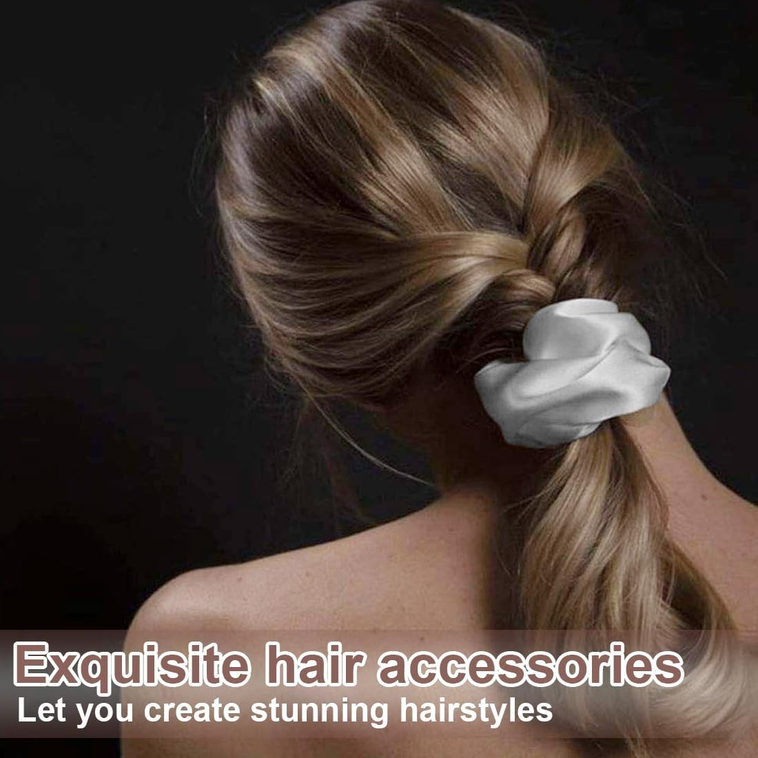 JRYXDS Set of 5 Mulberry Silk Scrunchies for Women, Luxurious Elastic Striped for Less Frizz and Hair Breakage (Grey, White, Black, Yellow, Pink)