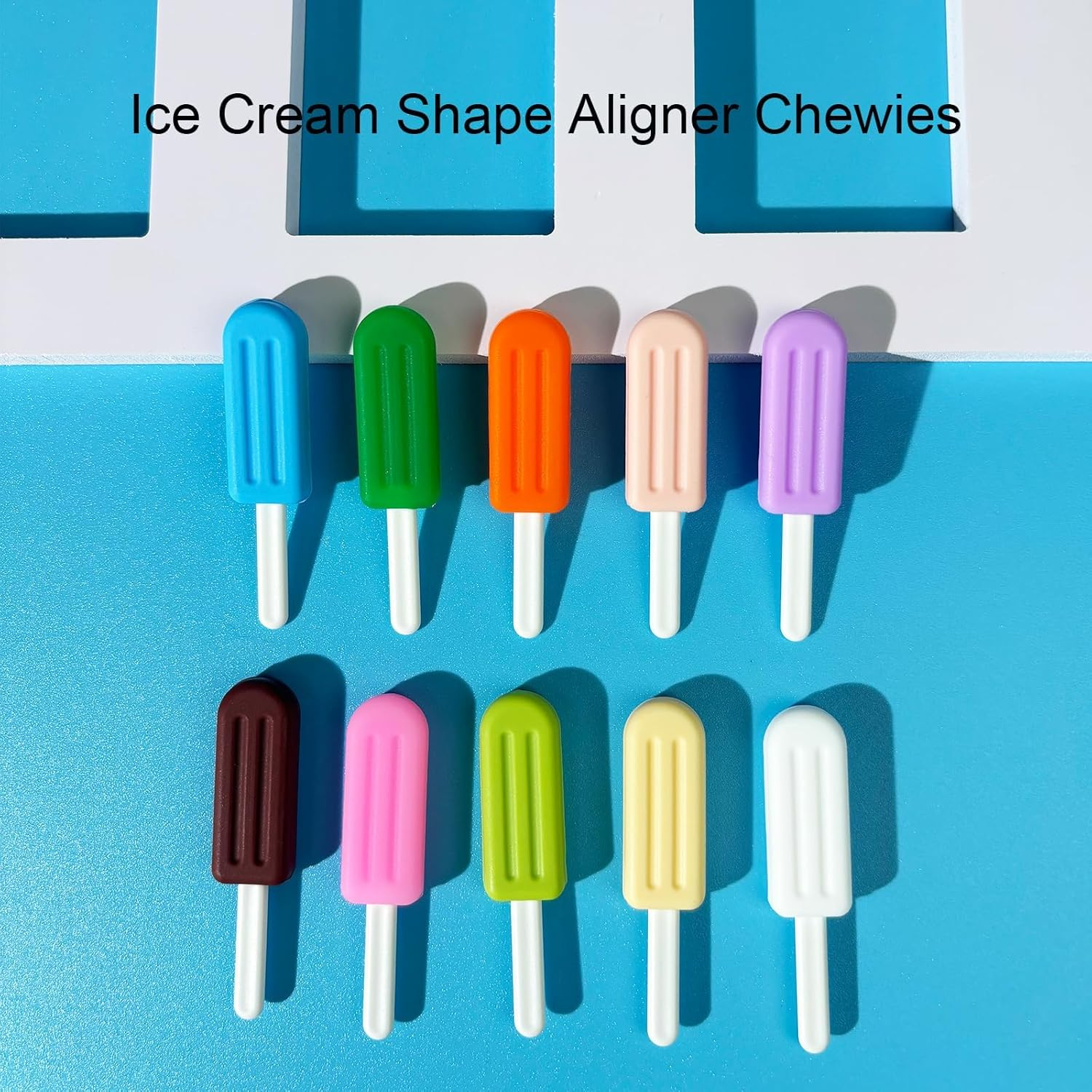 Chewies for Invisalign Aligner,Aligner Chewies Popsicle Silicone,10Pcs Aligner Munchies with Grip Handles,Suitable for Invisible or Metal Braces (10PCS Mix Colors) image number 4
