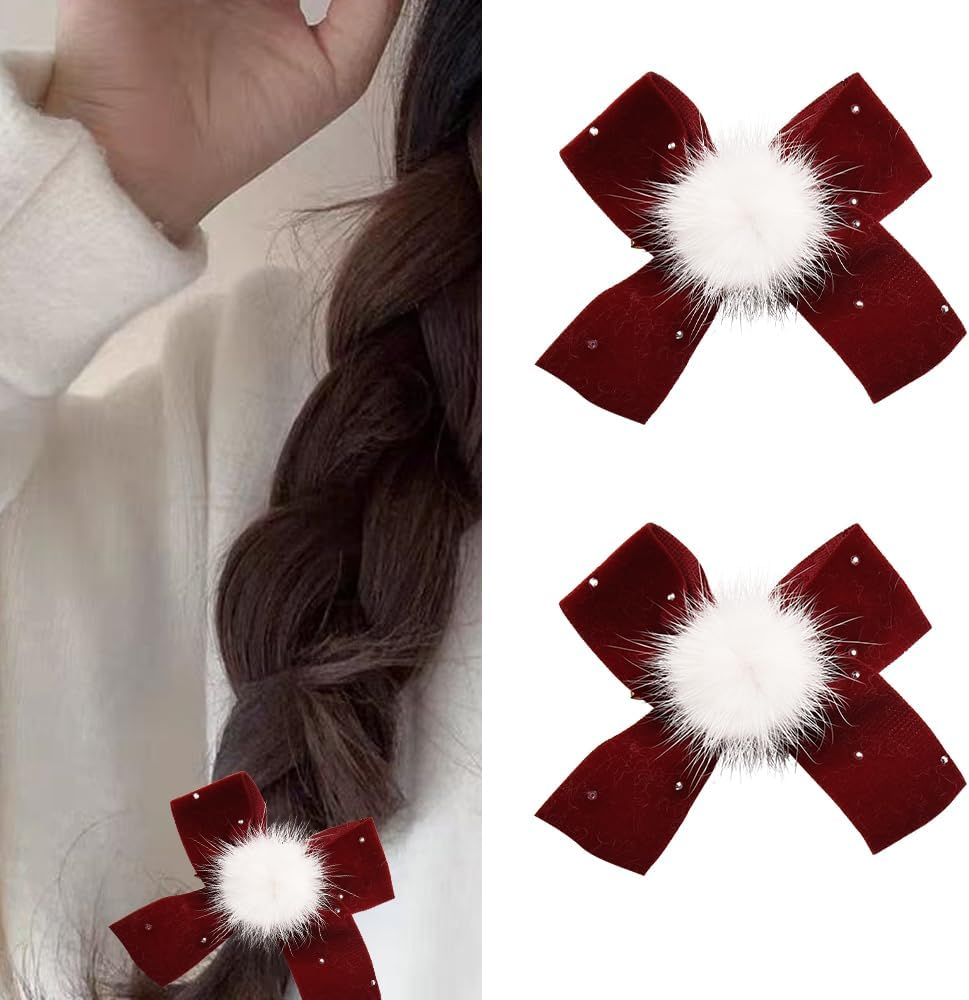 Christmas Side Hair Clips for Women Snowflake Hair Accessories for Girls Small Hair Barrettes for Fine Thin Thick Hair Xmas Fluffy Hair Clips Dance Party Hair Clip Decorative Plush Hair Clip Set 3 Pcs