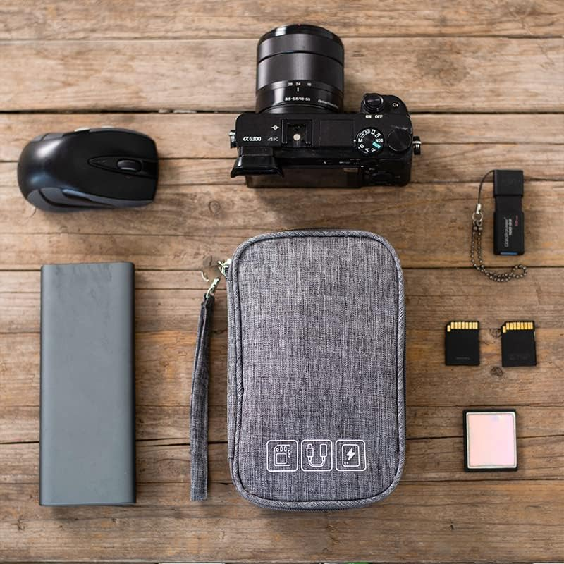 Small Electronic Accessories Organizer, Handhled Universal Compact Travel Digital Accessories Storage Bag for Portable Charger, Cables, Earphone, Cord, SD Card, Phone (Purple) - Black image number 4