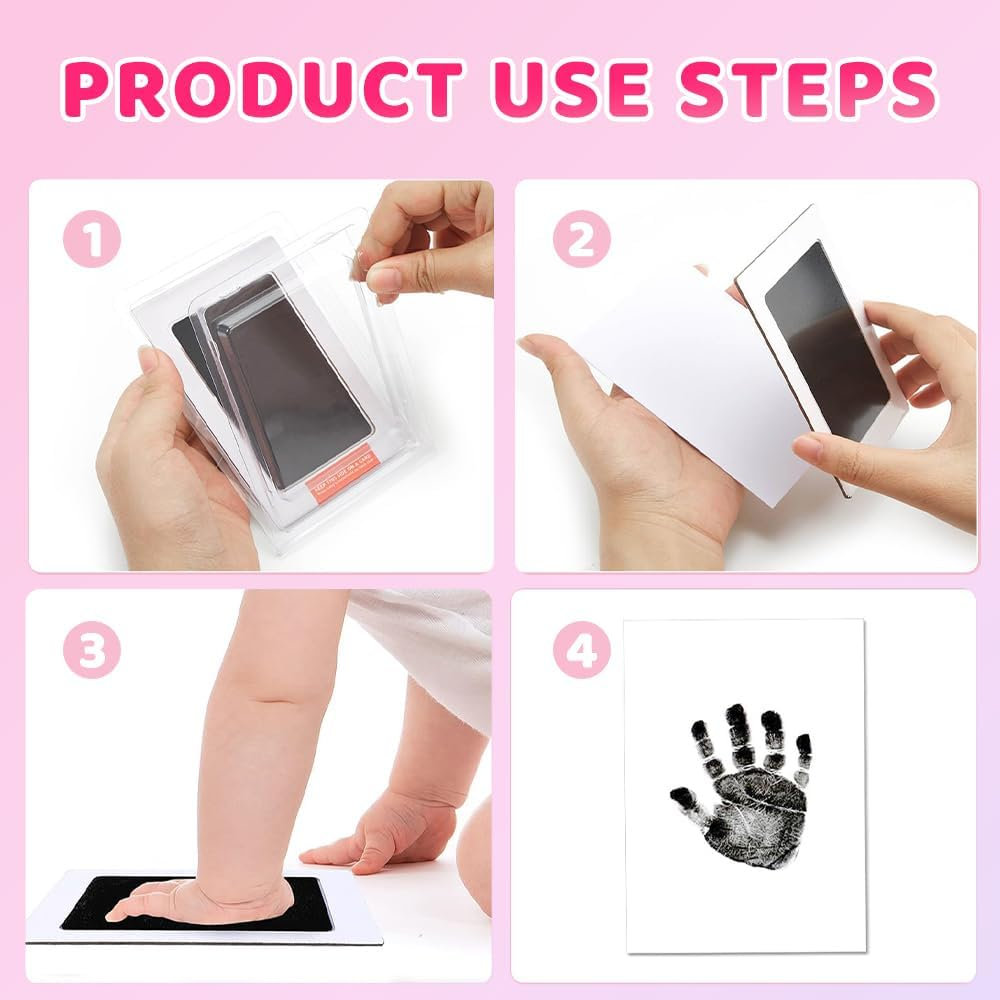8-Pack Newborn Baby Handprint and Footprint Pet Paw Print Kit Inkless Infant Hand and Foot Stamp with 4 Ink Pads and 8 Imprint Cards (Black) image number 3