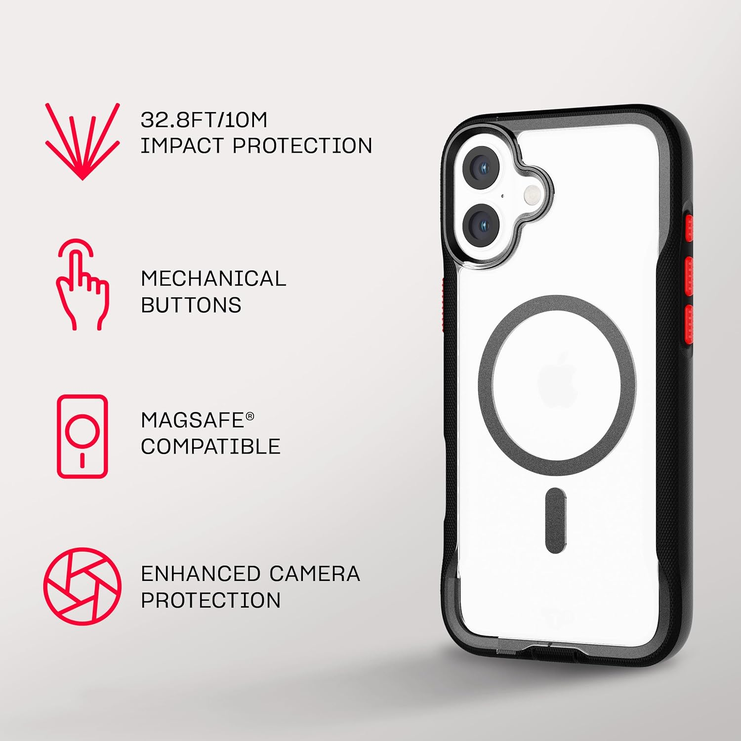 Tech21 Evopro Case Apple Iphone 16 plus - Compatible with Magsafe, Wireless Charging, Scratch-Resistant Shockproof Impact Protection Case 21X Military Standard Tested - Clear/Black