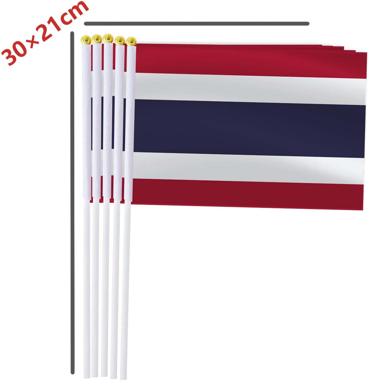 Thailand Handheld Small Flag Set,10 PCS 5&times;8 Inch Mini Thai Hand Held Banner,Tiny Digital Printed Polyester Banner