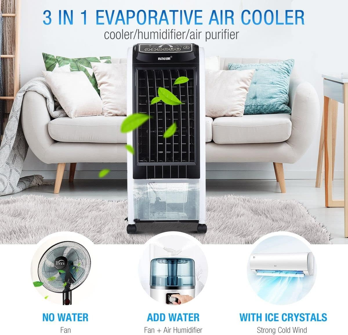 MAXKON 7L Portable Air Conditioner,Evaporative Air Cooler Fan with 3 Modes Black for Home, Office, Study Room, Shops image number 4