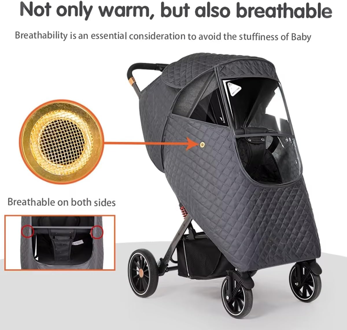 AIMALL Universal Baby Stroller Rain Cover with Zipper Door, Breathable Quilted Windshield, Thermal Insulated Waterproof Weather Shield for Umbrella Strollers image number 6