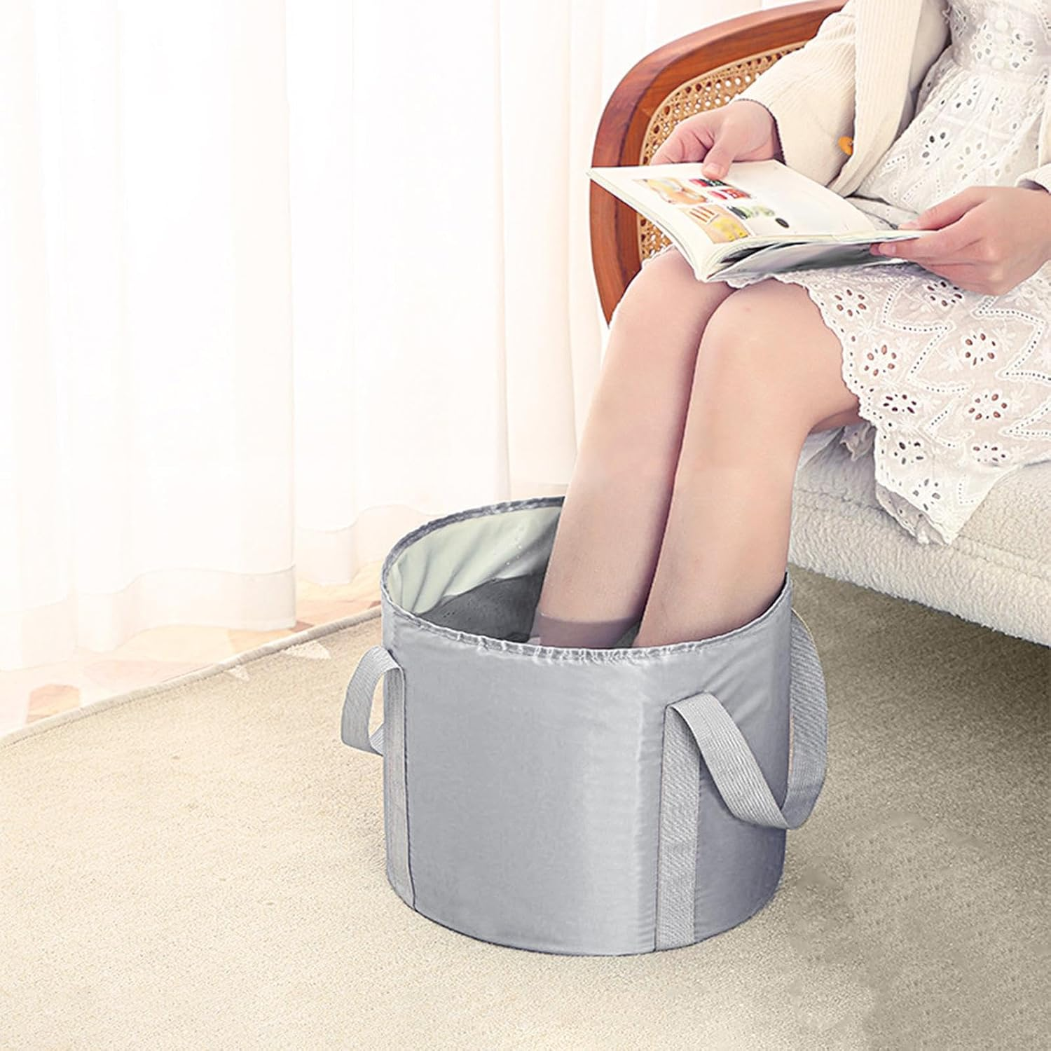 OIIBWQ Folding Foot Bath Tub Feet Washing Basin Foot Soaking Bucket for Dormitory, Gray, S image number 3