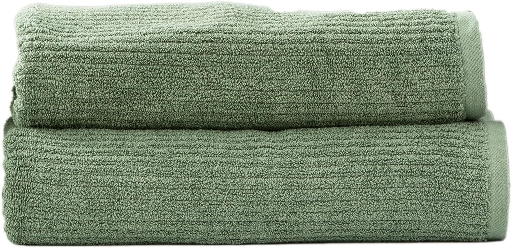 2Pc Renee Taylor Cobblestone Bath Sheet/Towel 160Cm Cotton Ribbed 650 GSM Sage