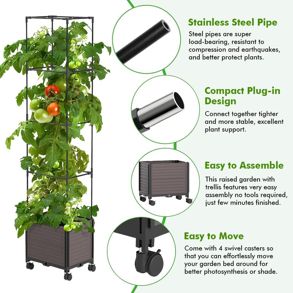 1 Pack Raised Garden Bed Planter Boxes with Trellis for Climbing Vegetables Plants 40X30X160Cm Sturdy Versatile Easy to Assemble Perfect for Patio Balcony or Garden image number 1