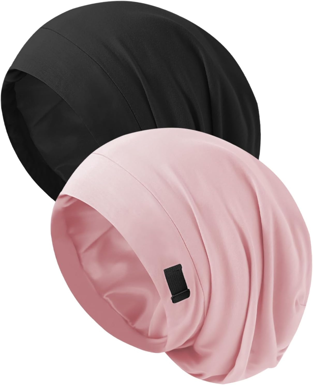 Silk Bonnet for Sleeping Women, Adjustable Silky Satin Lined Sleep Cap, Silk Hair Wrap for Sleep Night Cap, Black&Black, One Size