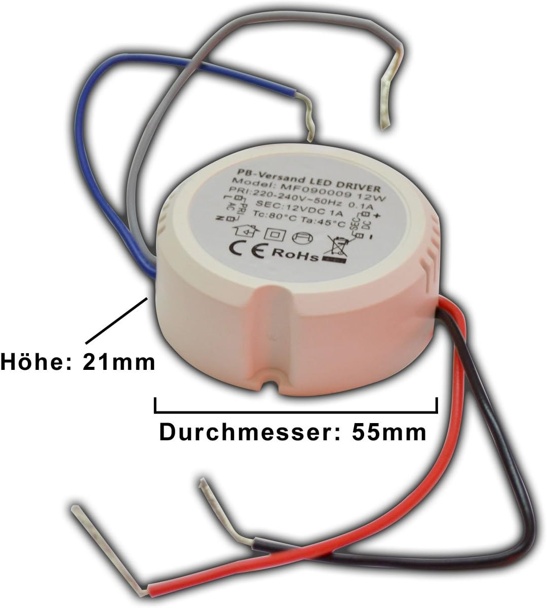 LED Transformer 12 Watt 12 V DC round Circular Light Bulb Transformer Power Supply Driver Ballast Flush-Mounted Box Distribution Box
