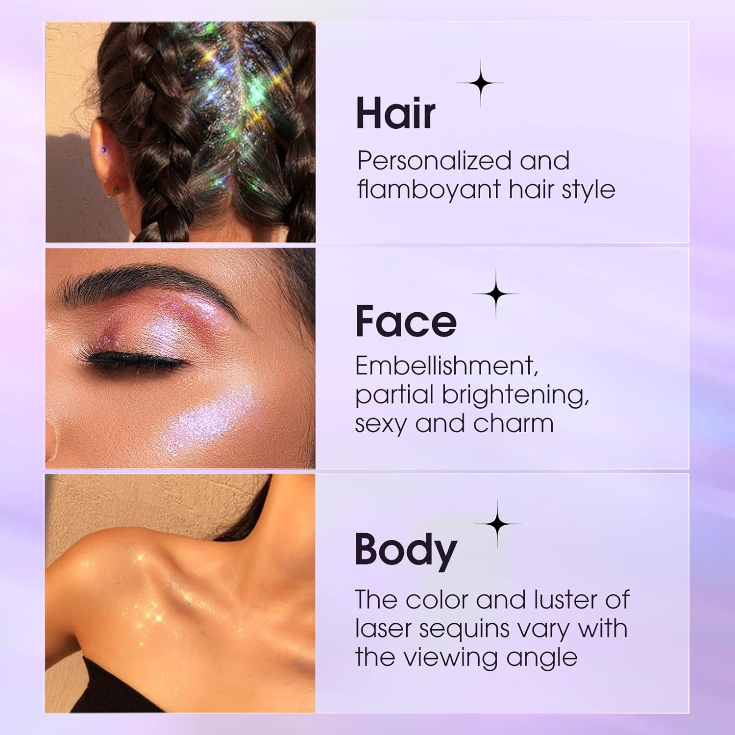 Flygragon Body Glitter Gel, Holographic Chunky Glitters for Body Hair Face Nails, Colorful Mermaids Shimmer Sparkle Makeup for Parties, Halloween, Singer Concerts Disco Festival Rave Accessories image number 6