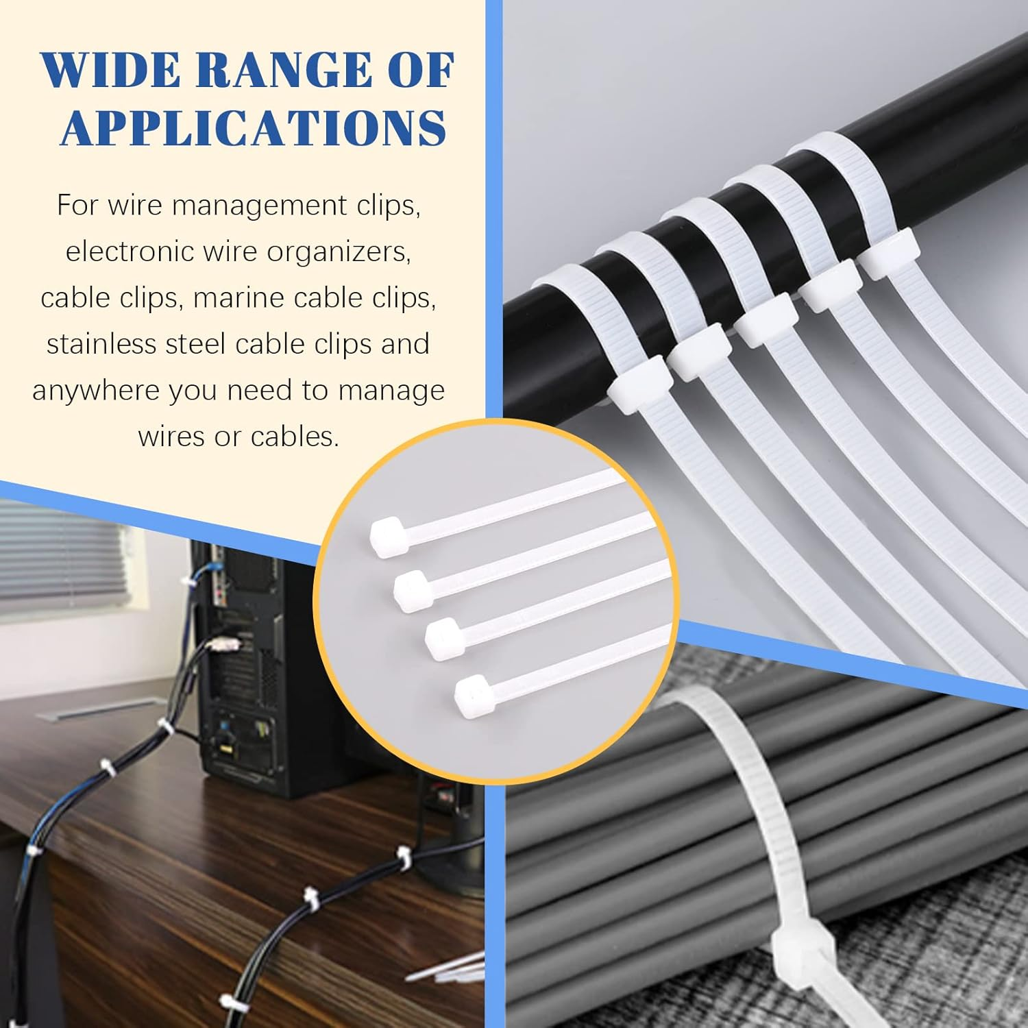 Glarks 360Pcs White Cable Tie Base and Cable Zip Ties with Mounting Screws Set, 120Pcs 3MM 4MM 6MM Saddle Type Mount Wire Holder and 120Pcs 6 Inch Self-Locking Cable Tie with 120Pcs Pan Head Screws