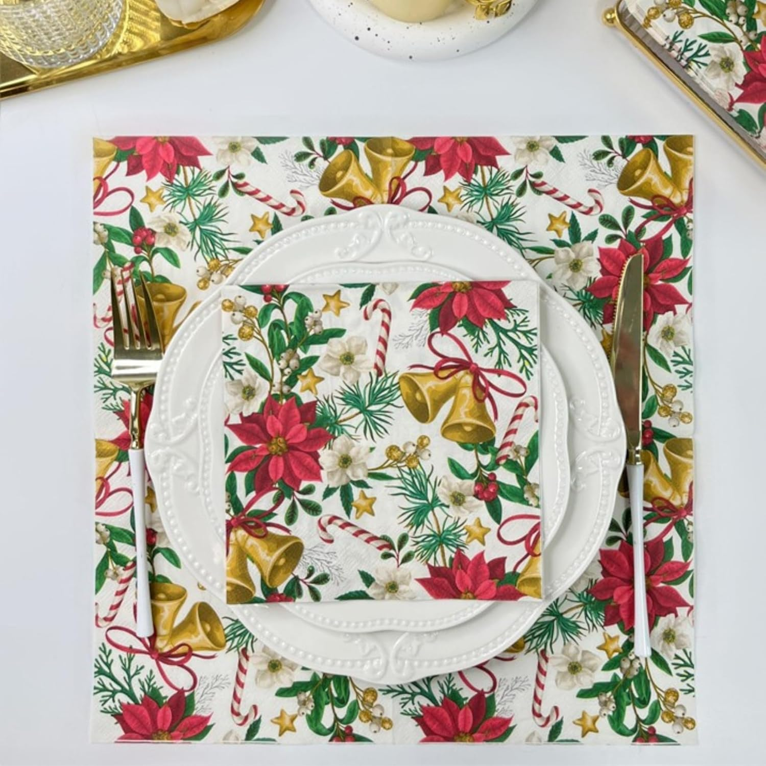Christmas Paper Napkins Decorative Disposable 33X33Cm/2-Ply Christmas New Year Party Luncheon Dinner Napkins Paper for Decoupage Xmas Cocktail Napkins (Xmas Bell) image number 3