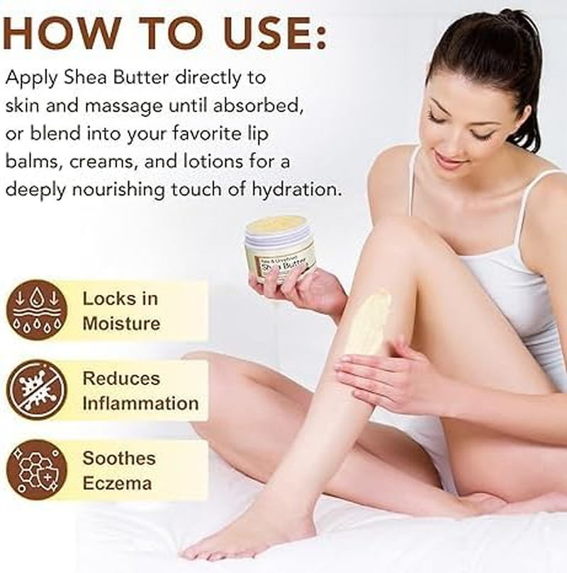 Smyrnastore-Pure Organic Shea Butter, Natural Raw Unrefined Butter, Hair Skin Body Face Lips Care, Enriched Vitamins, Nature Hydrating Moisturizing, Skincare Cream for Dry Cracked Skin & Stretch Marks & Anti-Aging, 4.2Oz/120Gr image number 2