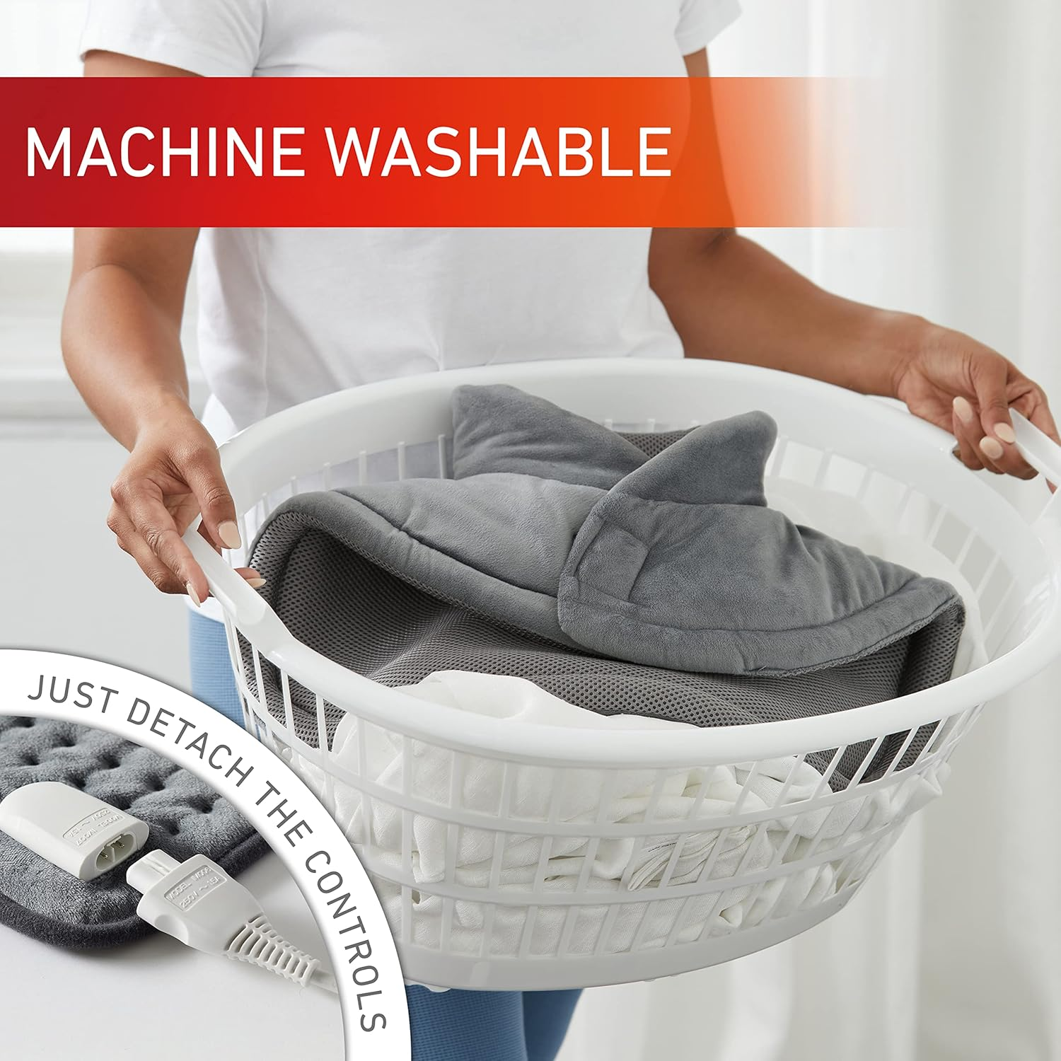 Sunbeam Electric Heating Pad for Shoulders & Neck |35.5X50Cm, Contoured Design, 5 Heat Settings to Soothe Muscles, Fast Heat-Up, Consistent Temperature, Soft Washable Fabric, Wellness Product,Grey (HPN5300) image number 3