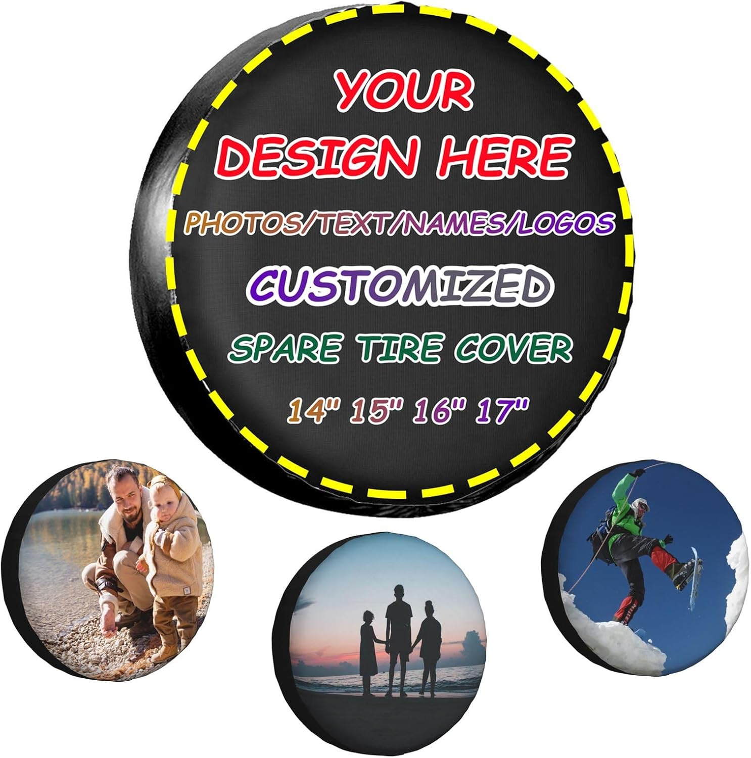 Custom Spare Tire Cover Personalization, Polyester Waterproof Sunscreen Wheel Tire Protectors, Add Photos Text Logo Tire Cover Compatible with Jeep Rv Trucks SUV Trailer and Many Other Vehicles (17") image number 2