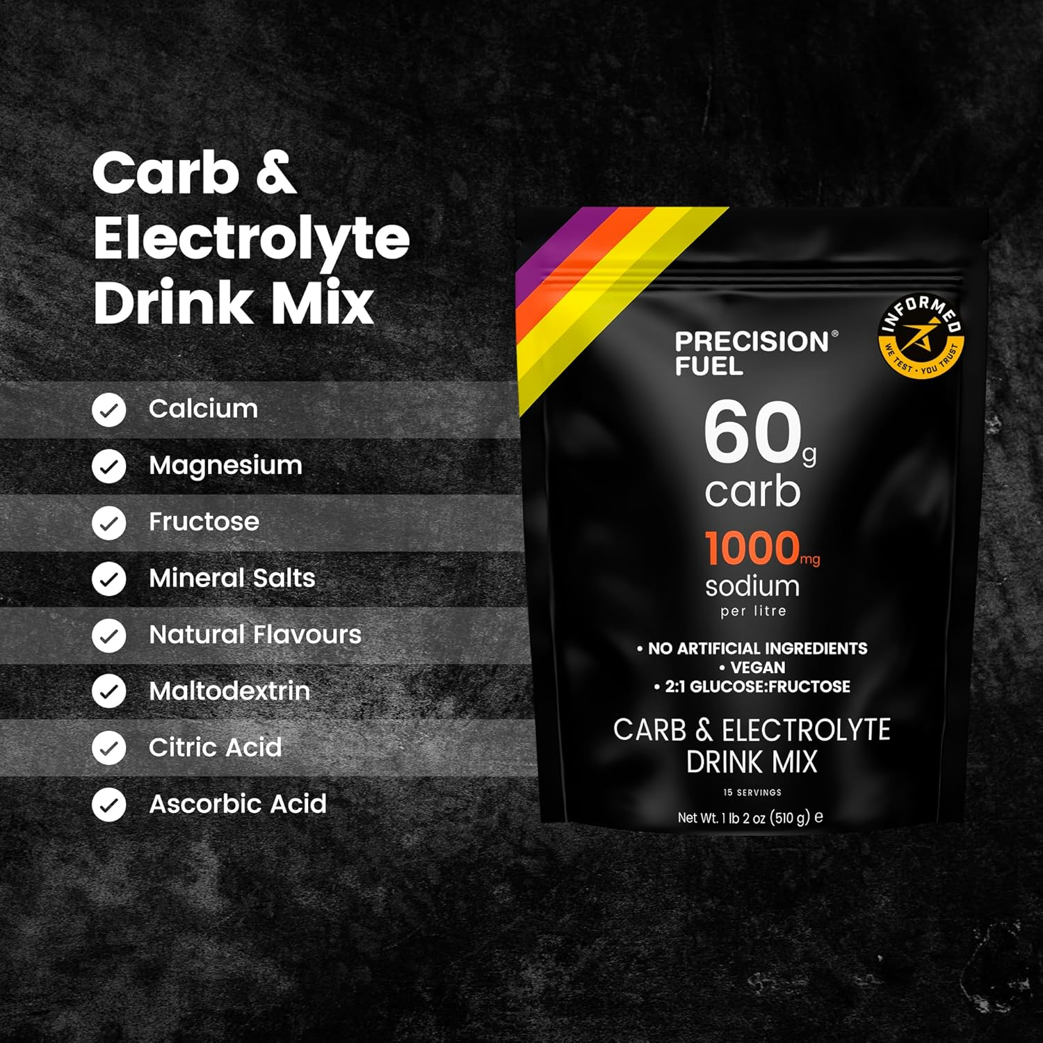 Precision Fuel Carb & Electrolytes Powder Drink Mix - High-Performance Energy Drink, 60G Carbs & 1000Mg Sodium per Liter, Vegan, Citrus Flavor - for Intense Workouts & Endurance Sports (1-Pack) image number 1