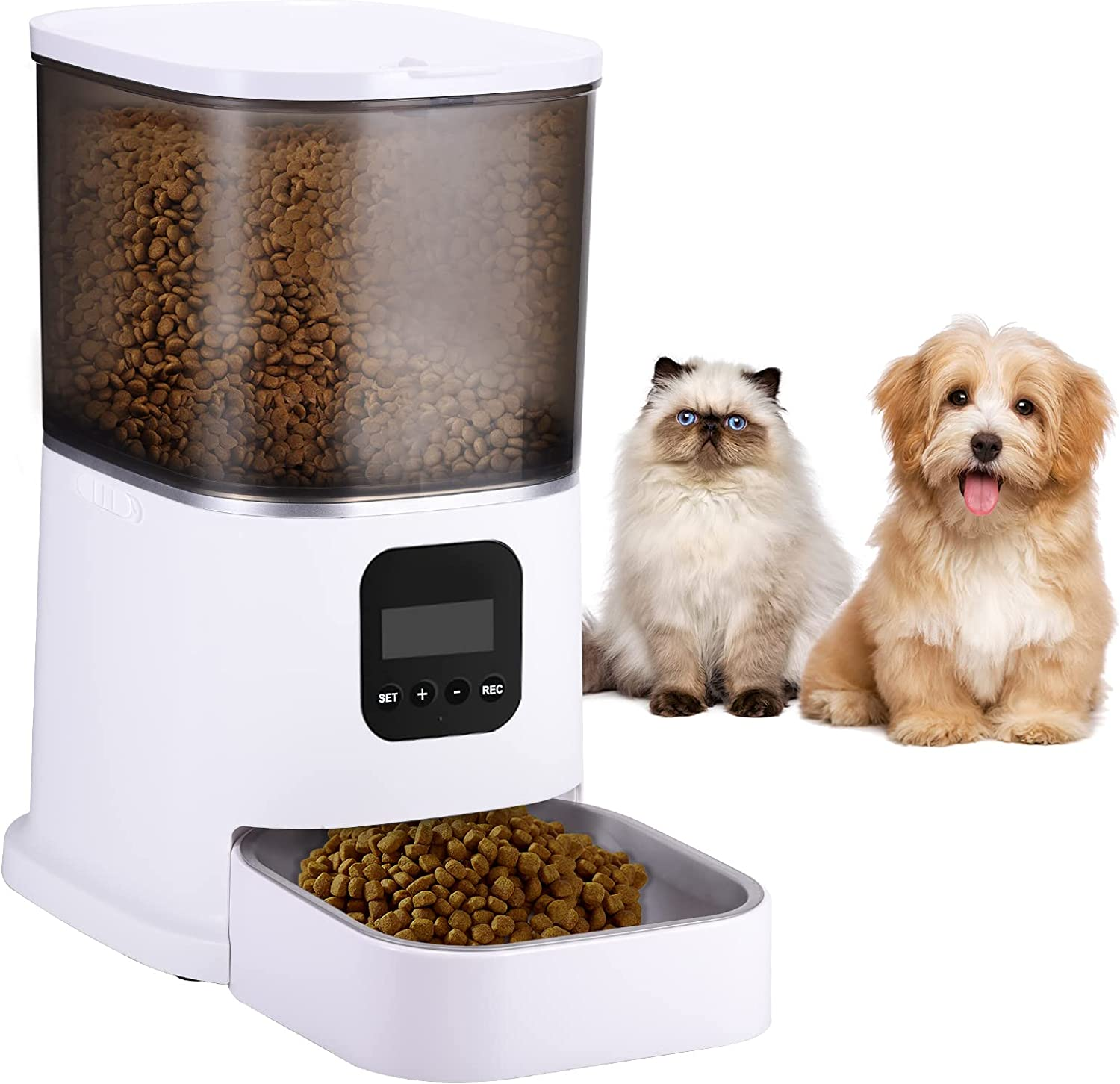 6L Automatic Cat Feeder, Smart Pet Feeder for Cats and Dogs, Auto Dry Food Dispenser with No-Clog Design, Voice Recorder, Portion Control and Stainless Steel Bowl (Standard) image number 5