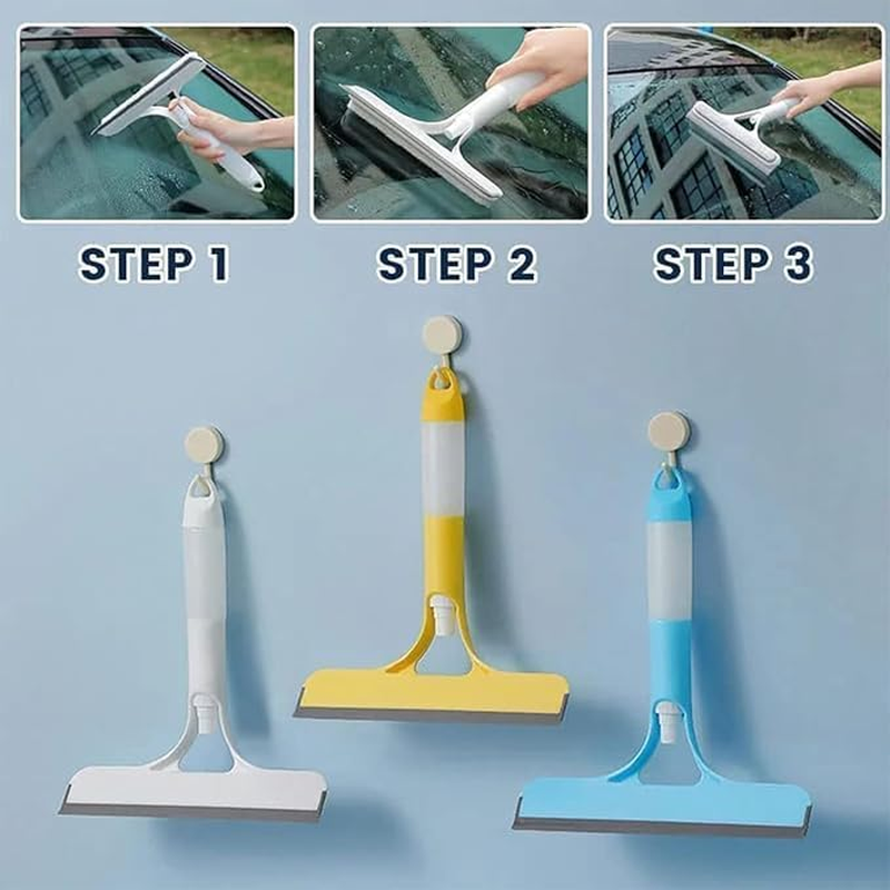 2025 New Window Cleaning Scraper 3 in 1, Squeegee for Shower Glass, Spray Function for Glass Doors and Windows, Mirrors Scraper, Brush. All-Purpose Window Cleaner Tool (Yellow+Blue+White) - Blue image number 3