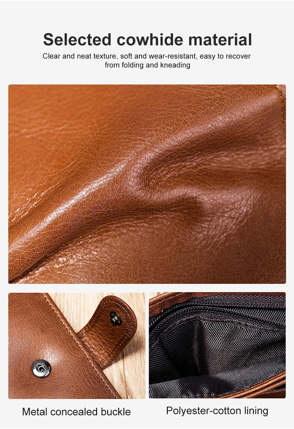 Men'S Genuine Leather Bifold Wallet - Vintage Zipper ID Window Design | 6 Card Slots + 4 Cash Pockets + 2 Photo Holders | RFID Protection & Zippered Coin Compartment (Black)