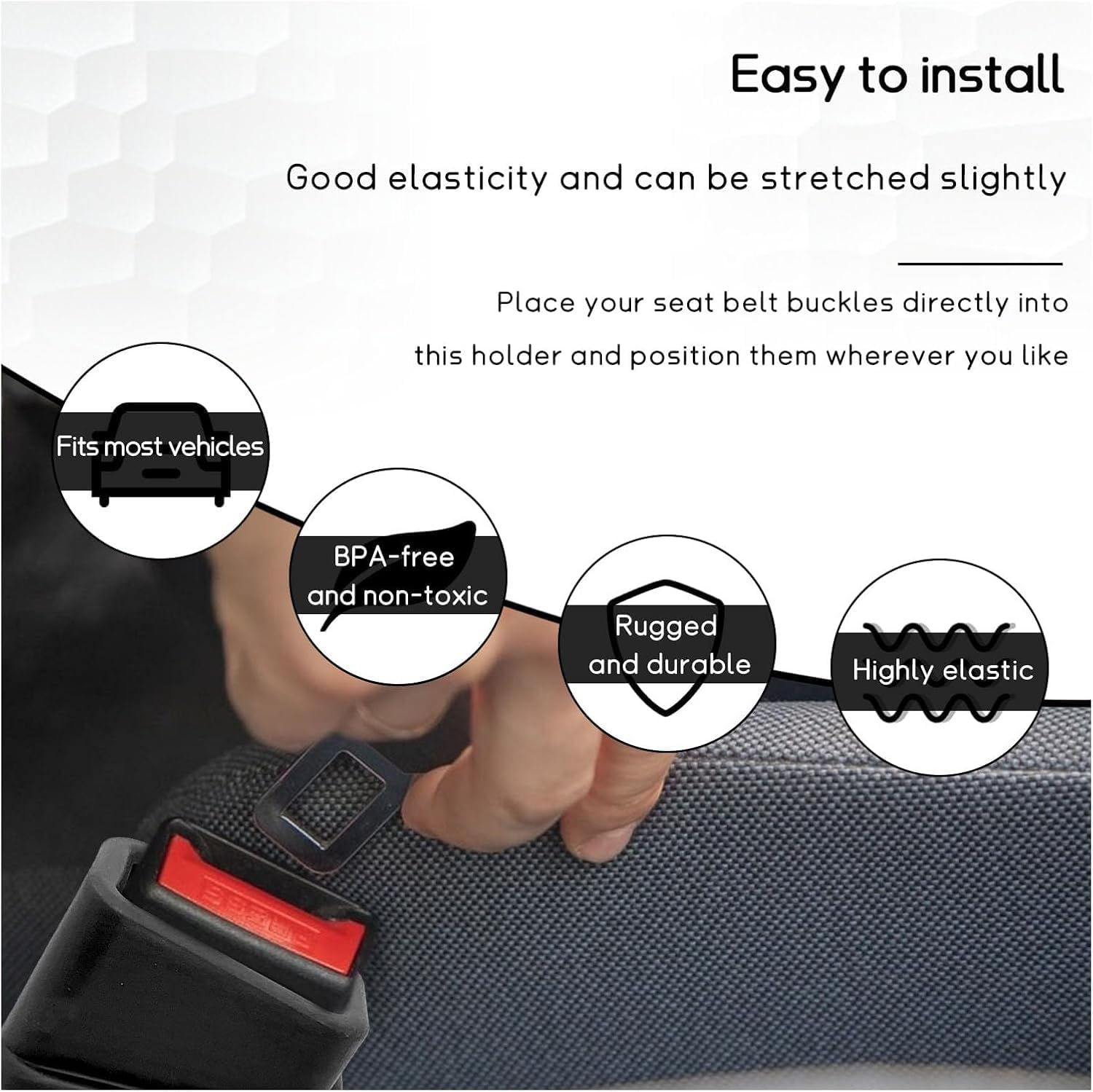 2 PCS Car Seat Belt Buckle Holder, Silicone Auto Seatbelt Buckle Booster, Easy Access Seat Belt Buckle Guard Cover for Kids, Universal Safety Seat Accessories for Most Cars (Black, One Size) image number 1