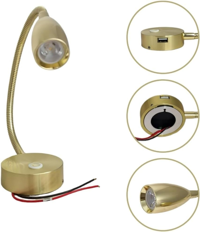 MARVIX LED Flexible Gooseneck Reading Light 12V 24V Spotlight Touch Switch Dimmable USB Charging Port Map Lamp for Motorhome Campervan Boat image number 6