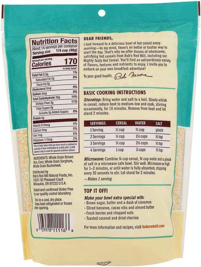 Bob'S Red Mill Bob'S Red Mill Gluten Free Mighty Tasty Multi Grain Porridge 680 G, 680 G, No Flavor Available image number 2