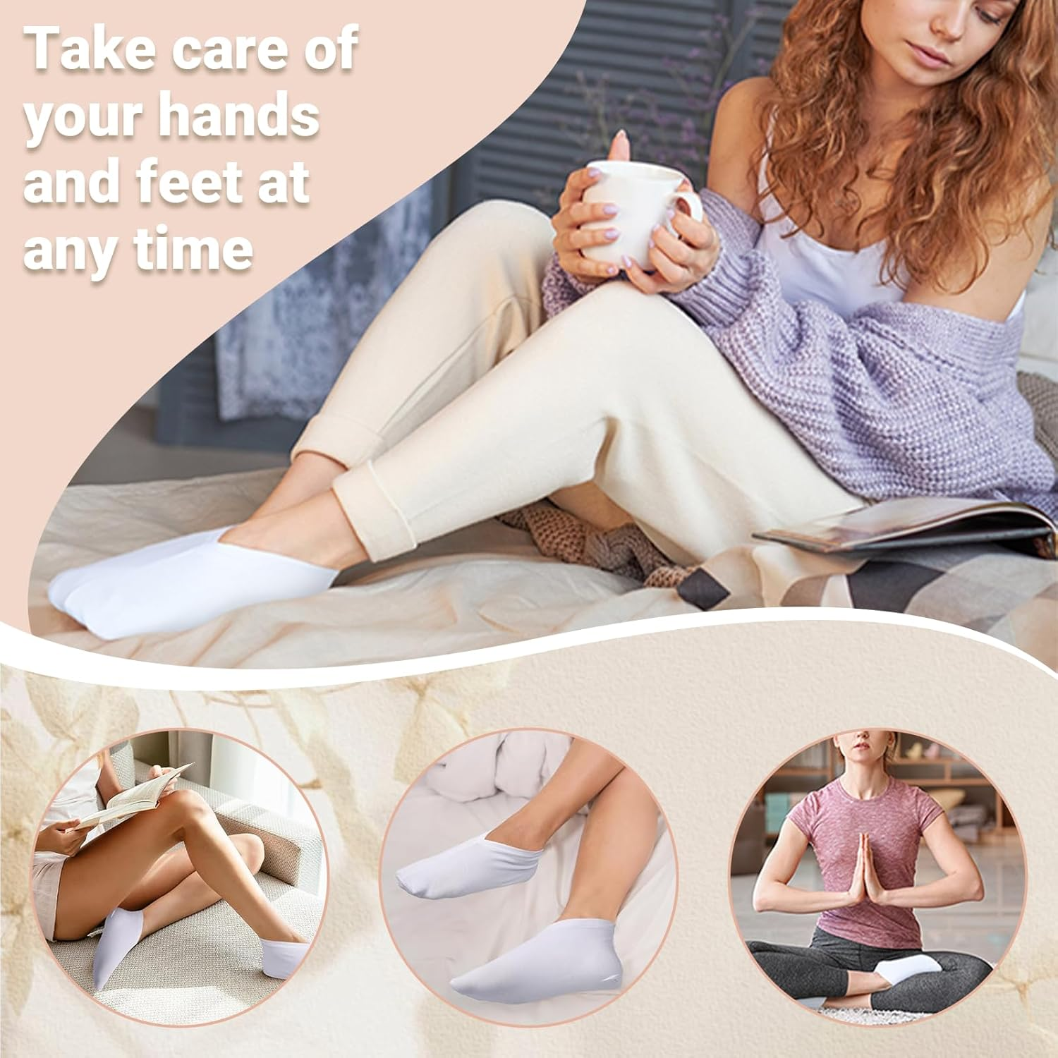 JOWILIN Moisturizing Socks Set, 5 Pairs Overnight Spa Socks, Premium Cotton Spandex Socks, Foot Care Moisture Enhancing Socks for Spa Treatment, Heal Eczema, Repair Rough Cracked Dry Chapped Skin image number 5