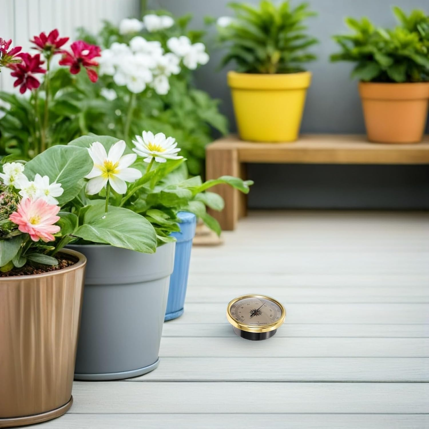 Gadpiparty 2Pcs Embedded Metal Analog Thermometer round Dial Indoor Outdoor Weather Gauge Gold Temperature Meter for Garden Greenhouse Tabletop Use image number 4