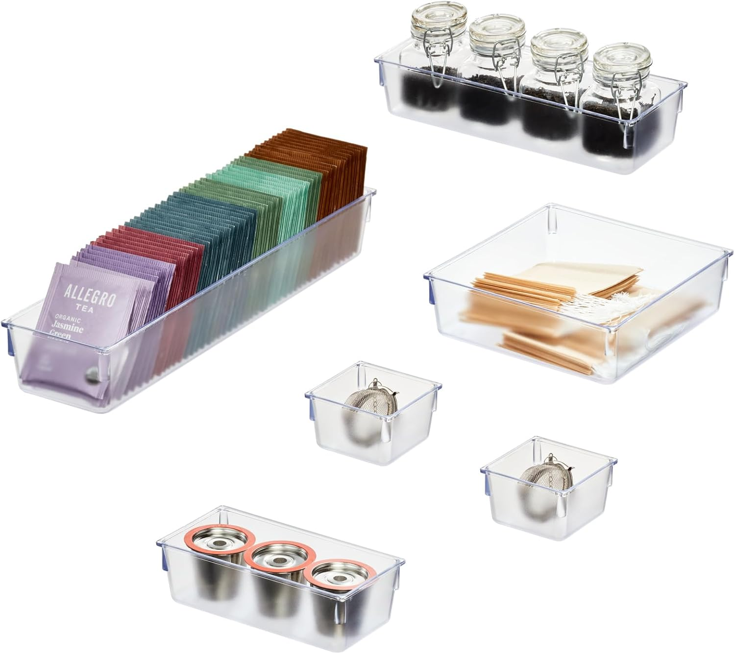 Interdesign Kitchen Drawer Organizer for Silverware, Spatulas, Gadgets - 6 Piece Set, Clear image number 2