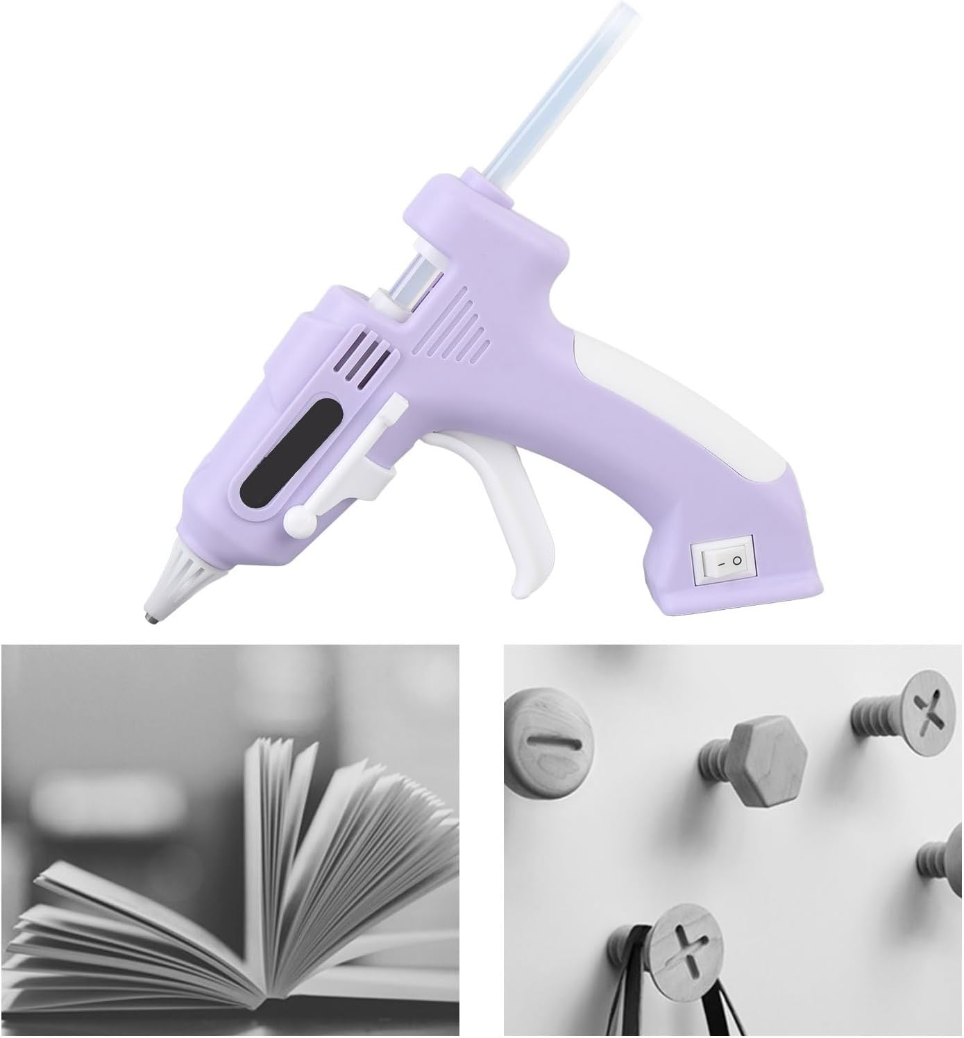 Cordless Hot Glue Gun, 10Pcs 7Mm High Adhesion Sticks, Cordless Hot Melt Glue Gun, Auto Dispensing, for Art, Crafts, Decorations, Home Repairs (Purple) image number 4