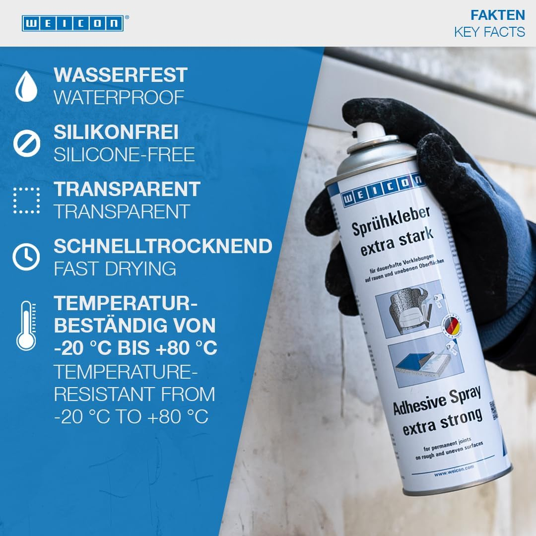 WEICON Adhesive Spray Extra Strong | 500 Ml | Transparent | Universal Adhesive for Extra Strong Bonds image number 2