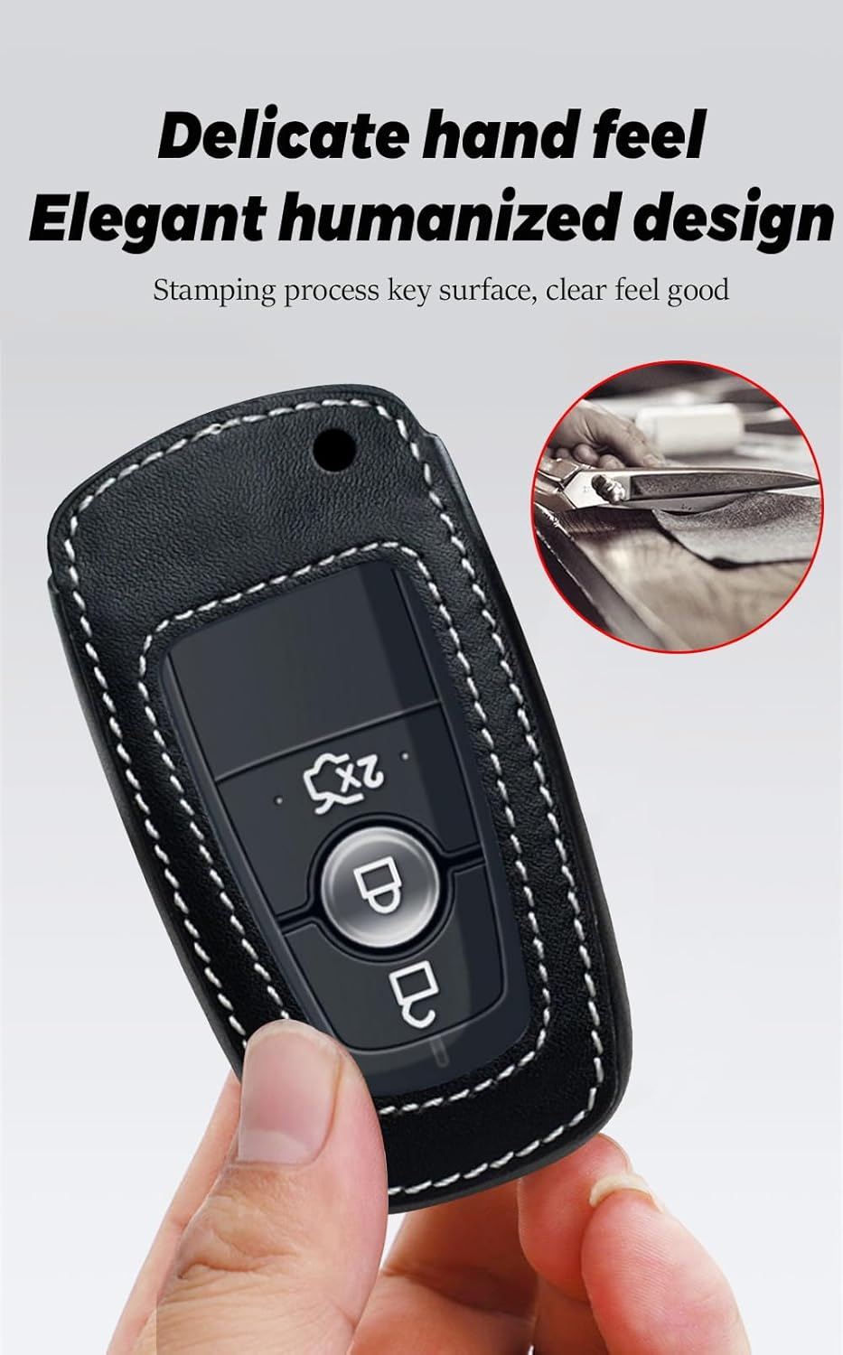Ontto Leather Car Key Fob Cover Fit for Ford Ranger Everest Transit Custom Kuga Mustang Ecosport Key Case Holder Shell Key Chain Keyring Protector Accessories 3/4 Buttons - 1-Pink image number 5