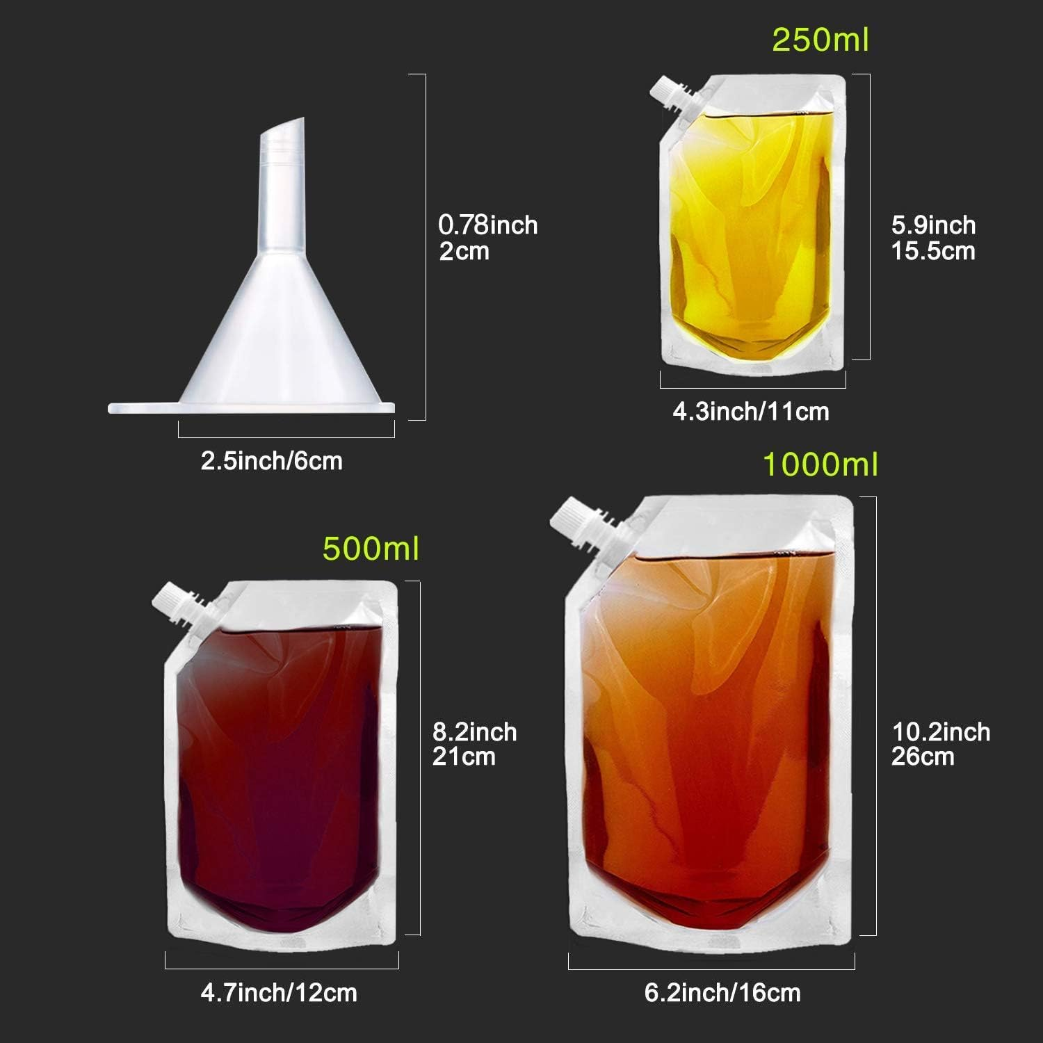Travel Cruise Beverage Set, Collapsible and Reusable Juice Travel Plastic Bags &mdash; 4 X 1000Ml, 3 X 500Ml, 3 X 250Ml, 1 Funnel image number 4