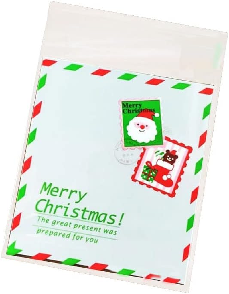 AIMALL 100PCS Christmas Cellophane Bag Party Favour Cookie Sweet Candy Biscuit Gift Bags - Food Grade, 10X10Cm + 3Cm - 03 image number 6
