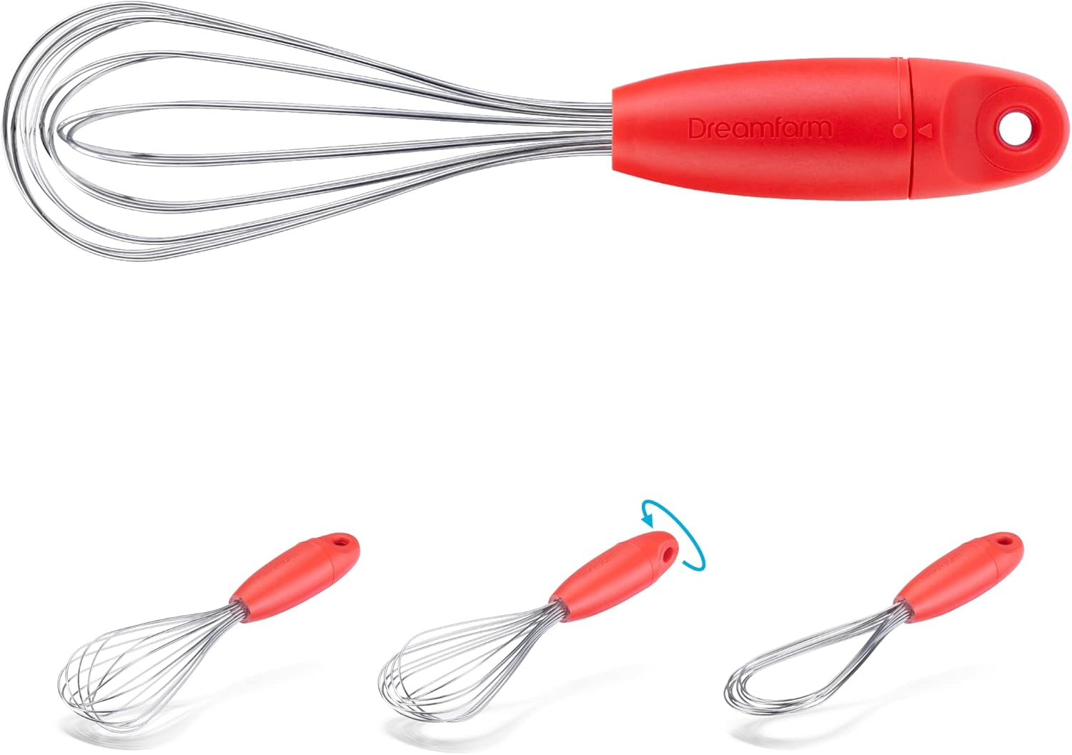 Dreamfarm Mini Flisk 3-In-1 Fold-Flat, Space-Saving Baking & Cooking Balloon Whisk, Sauce Whisk & Flat Deglazing Whisk, Stainless Steel - 9" Red image number 5