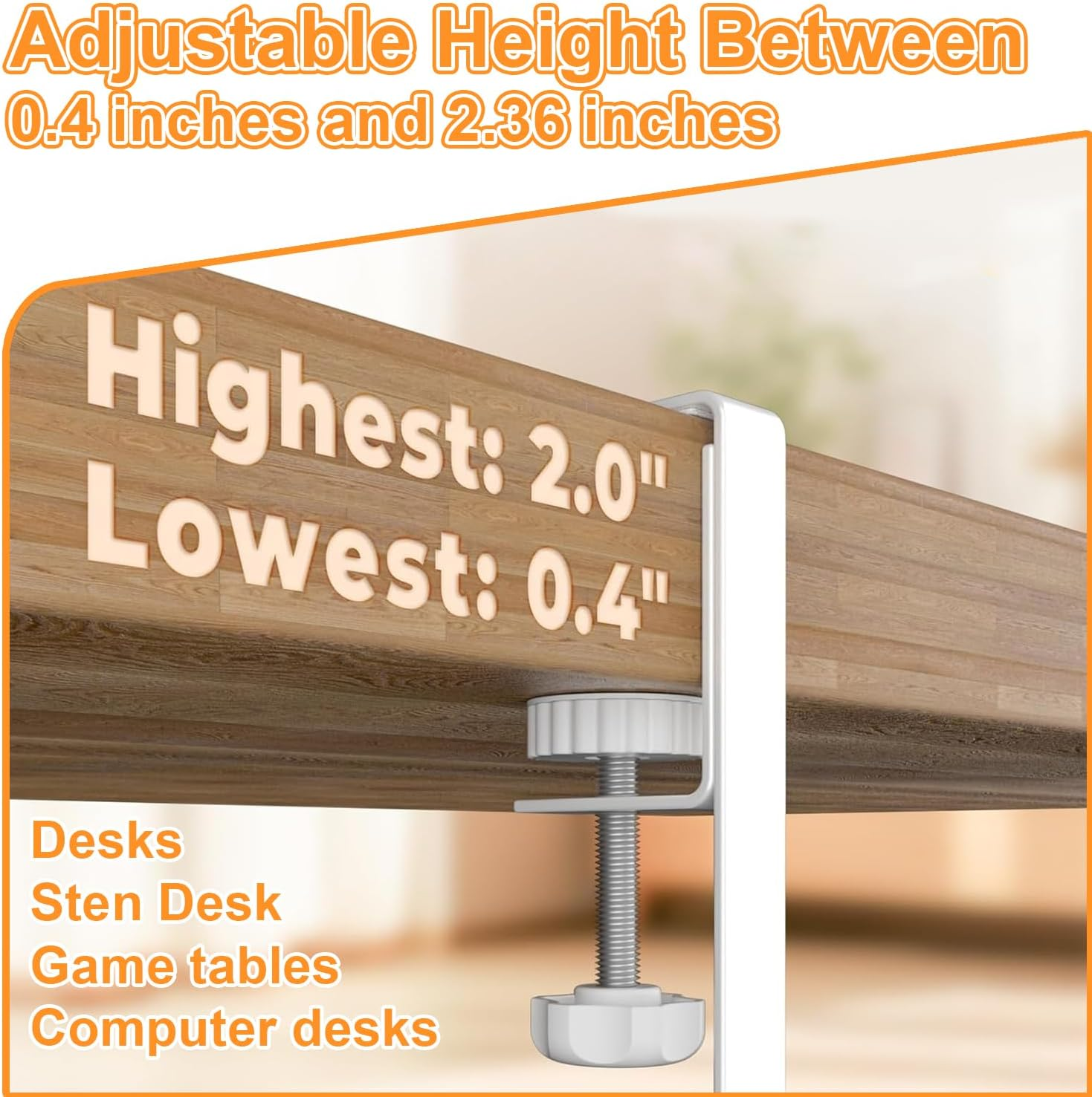 Under Desk Cable Management Tray No Drill, Metal Mesh Cable Organiser with Clamp for Desk Wire Management, Desk Cable Management Box and Cord Organizer for Office, Home (White) - Black image number 2