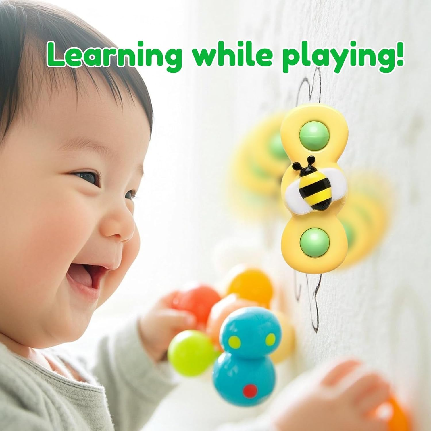 3PCS Suction Cup Spinner Toys for Toddlers 1-3 Years, Sensory Spinning Top Toys for 1 Year Old Boys and Girls, Enhance Hand Eye Coordination and Motor Skills, Perfect for Indoor and Outdoor Play image number 1