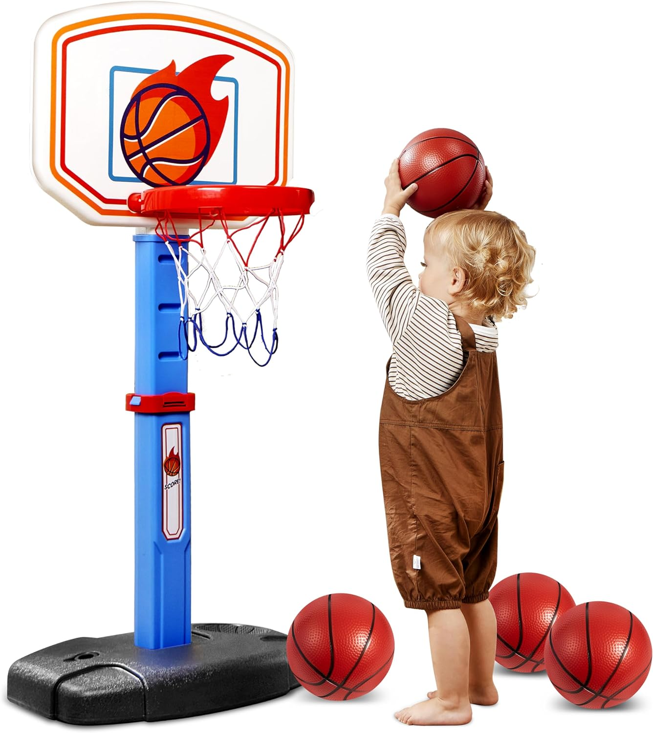 JOYIN Toddler Basketball Arcade Game Set, Adjustable Basketball Goal with 4 Balls for Kids Indoor Outdoor Play, Carnival Games, Christmas Birthday Boys Girls Age 1 and up - Air Pump Included image number 6