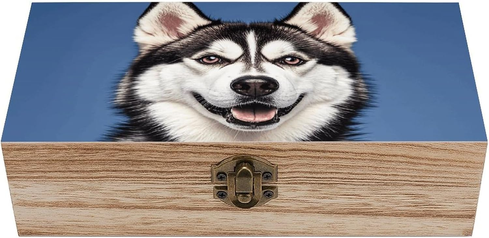Husky Dog Wooden Box Wood Wedding Keepsake Boxes with Lids Small Decorative Boxes Lightweight Wooden Memory Storage Box for Crafts Keepsakes Jewelry Photo Letter Storage image number 3