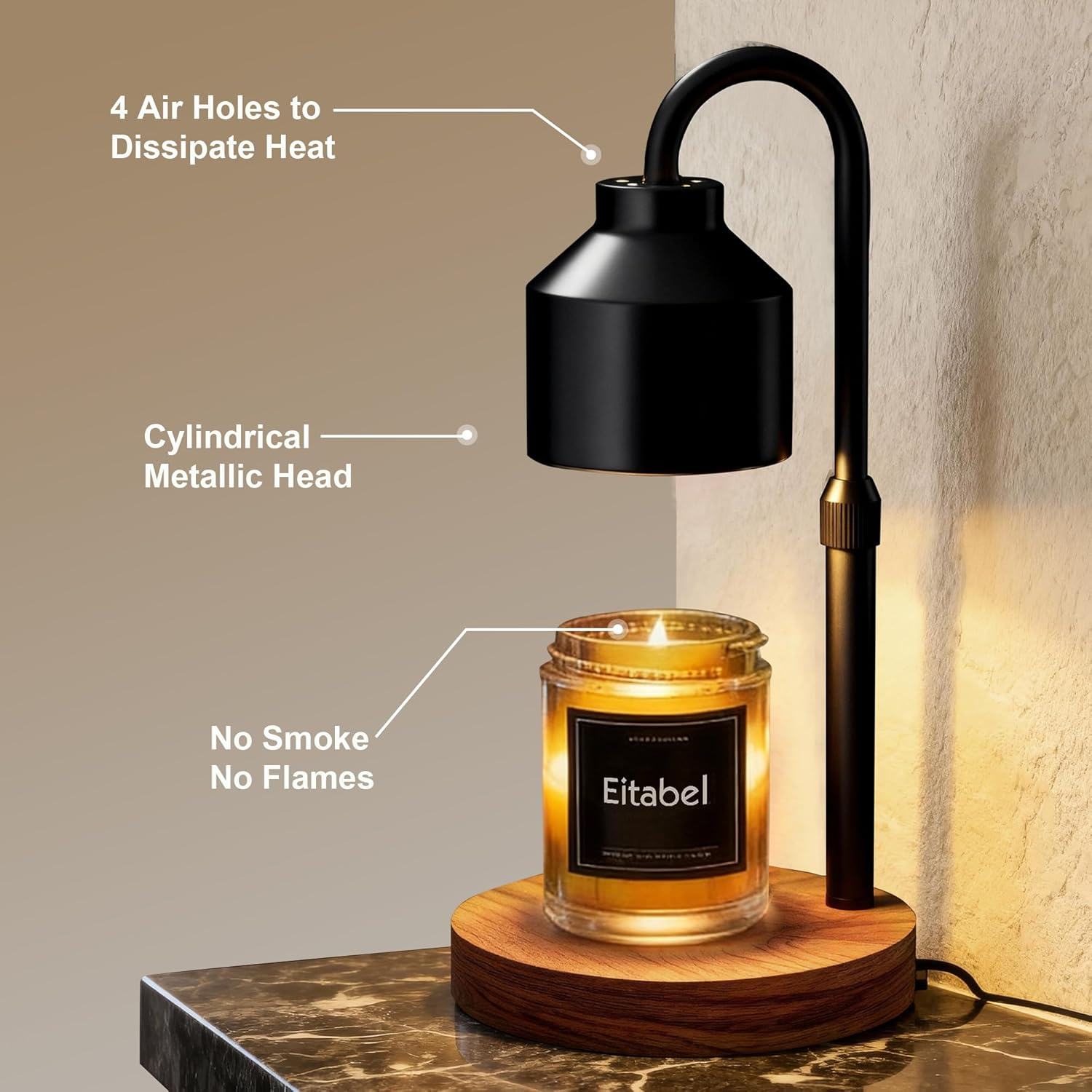 Electric Candle Warmer Lamp with Timer, Adjustable Height Wax Warmer Lamp for Large Wick & Jar Candles, No Flame Warmer Light with 2 Bulbs, Safe for Home Office