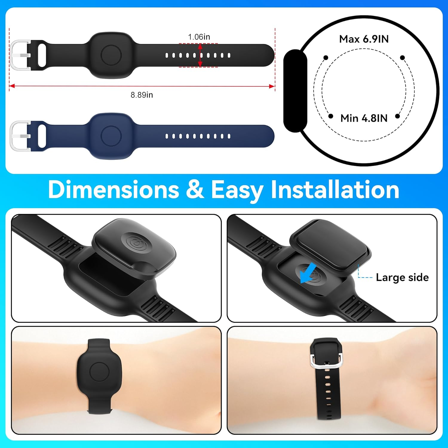 Skyarmor Waterproof Silicone Bracelet for Tile Mate 2024/2022, Hidden GPS Tracker Holder for Kids, Teens & Elderly, Adjustable Anti-Lost Wristband, Durable, Lightweight, Comfortable Fit &ndash; Black/Blue image number 6