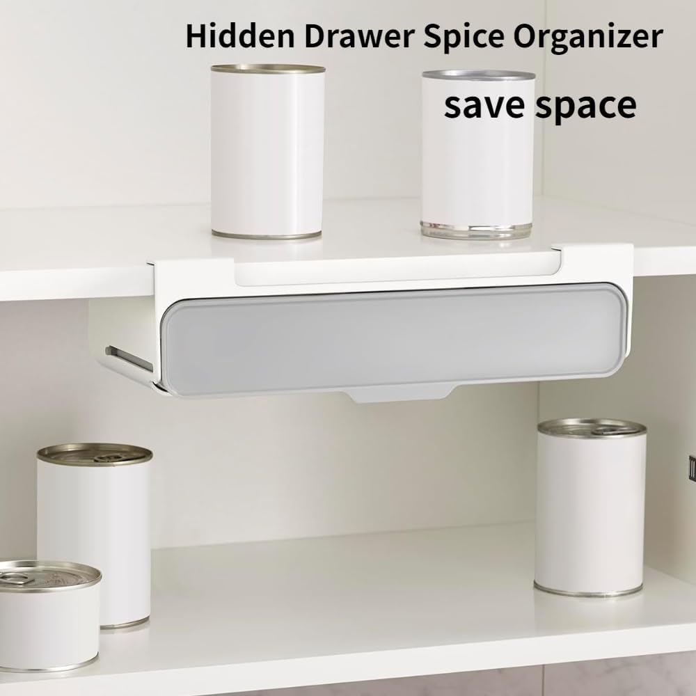 Spice Rack Organizer for Cabinet-Pull Out Spice Rack for Cupboard-Spice Organizer Rack for Kitchen-Spice Drawer Organizer-Adhesive Under-Shelf Spice Storage-Spice Organizer for Drawer image number 4