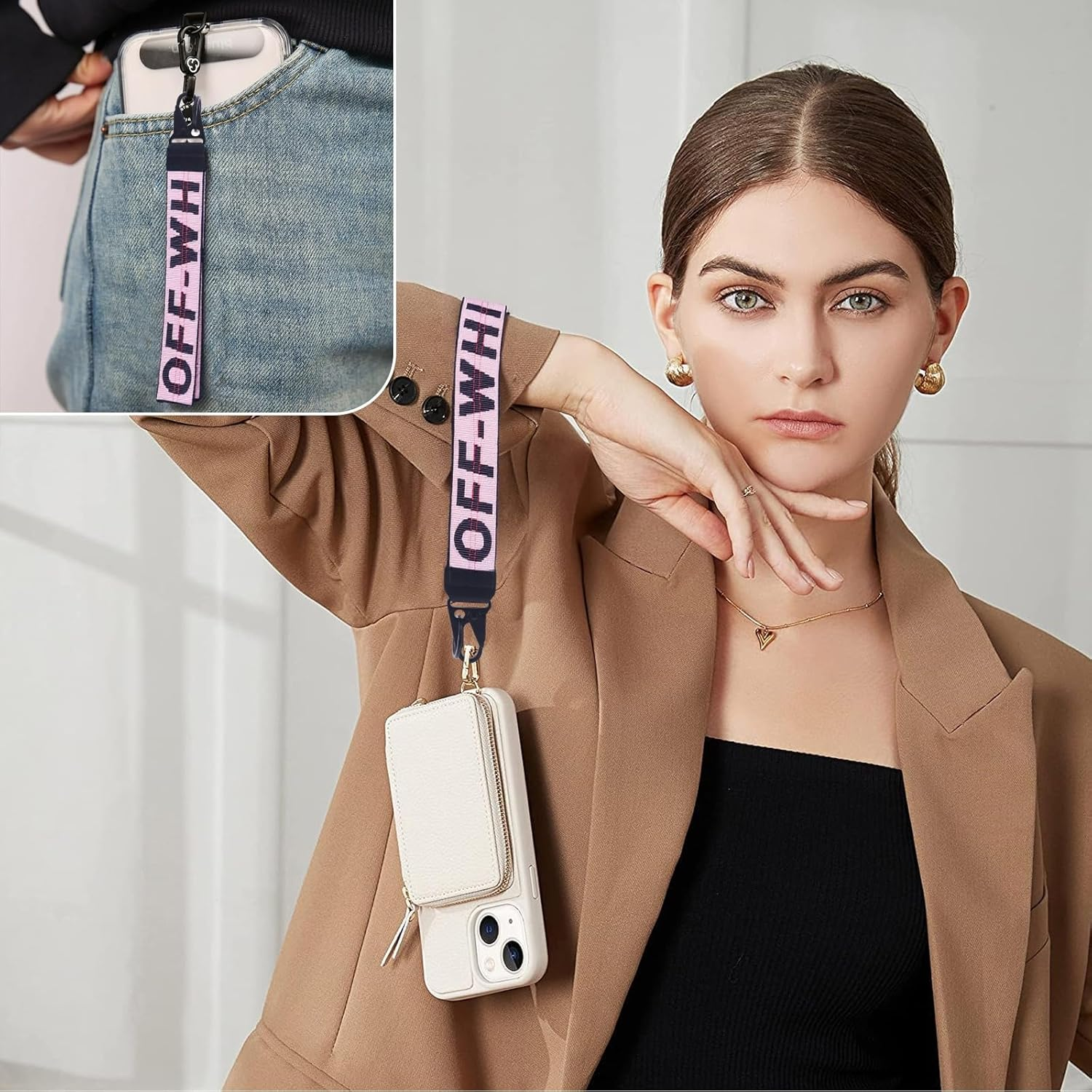 VOLYAR Fabric Car Keychain, off White Keychains Wristlet for Men and Women,Lanyards for Keys，Car Key Accessories image number 4